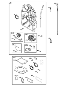 Crankcase Cover/Sump Group Diagram and Parts List for 543477-3301-J1 400000 - 699999 Briggs and Stratton Engine